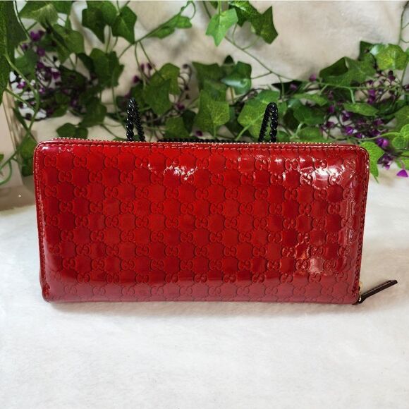 GUCCI GG PATENT LEATHER Microguccissima  LONG WALLET Authentic IN RED - Picture 4 of 17